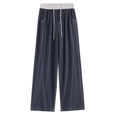 仿牛仔窄版阔腿裤女宽松夏季2025新款高腰显瘦休闲直筒天丝弯刀裤，女装牛仔裤，梦白服饰厂