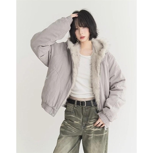 现货高品质美式高街冬季重磅硬挺短款座山雕毛领棉衣男女加厚外套图片
