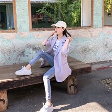 纯色西装秋季2021新款女装中袖腰带修身显瘦外套166-XZ06P85紫色，女装西装，茜茜公主
