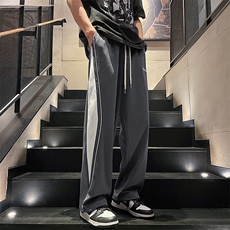 抖音直播数据款春季新款撞色拼接宽松直筒休闲裤运动裤K506-P38，男装休闲裤，星座914-3