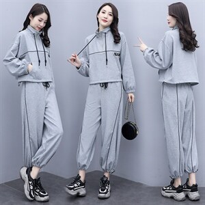 2021春秋装新款运动套装女洋气宽松韩版时尚炸街休闲两件套学院风,女装运动套装,曼娅璐