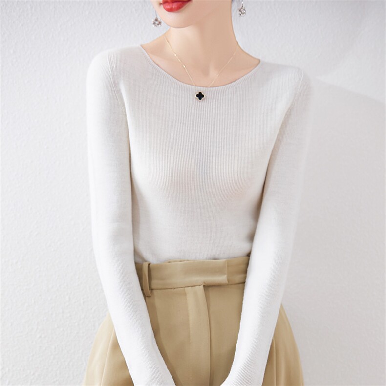 秋冬新款纯色百搭保暖打底衫套头一字领羊毛衫女士，女装羊毛衫，片语羊绒