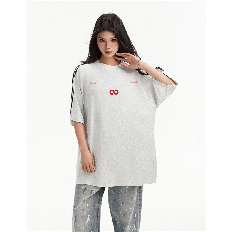 抖音得物高品质二开240克宽松纯棉美式潮牌三条杠织带短袖T恤，男装T恤，电商A486