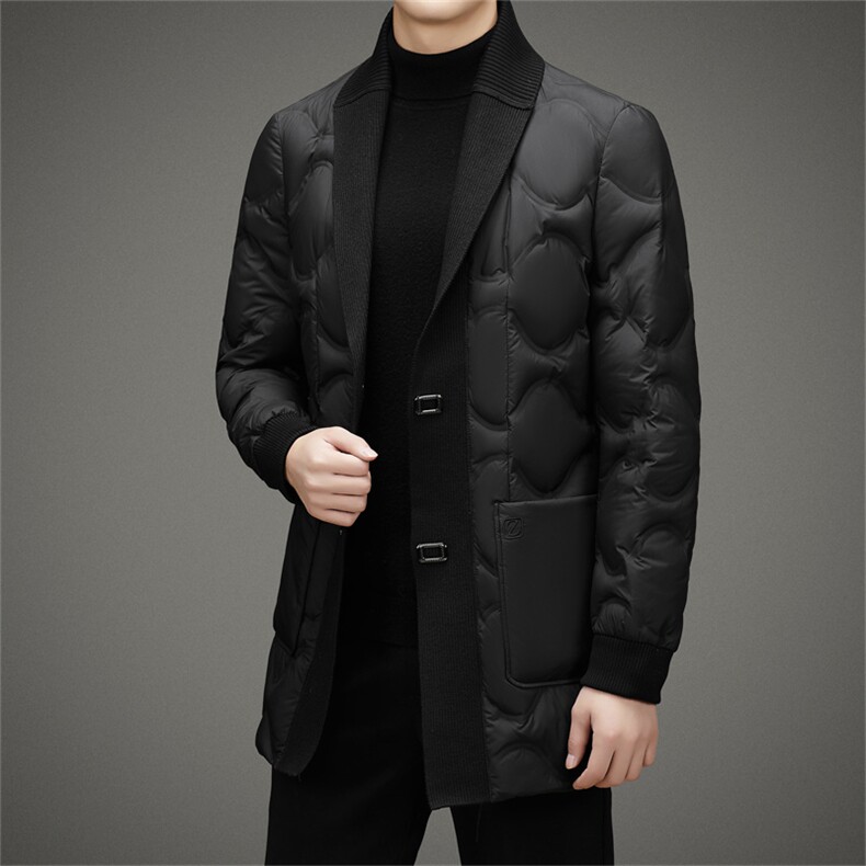 男士冬季新款加厚保暖翻领羽绒服中年男装中长款商务休闲外套图片