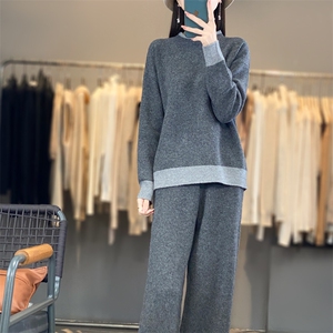 时尚拼色圆领毛衣套装 显瘦百搭针织衫女秋冬季新款图片