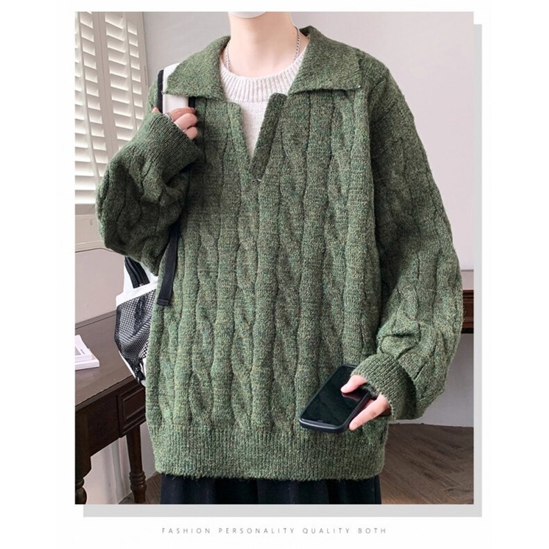 复古麻花半拉链针织衫男秋潮牌慵懒风情侣毛衣美式简约休闲POLO衫,男装针织衫/毛衣,星座1013-1