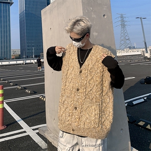 慵懒春季马甲ins翻领潮男百搭气质潮流青春日系毛衣图片