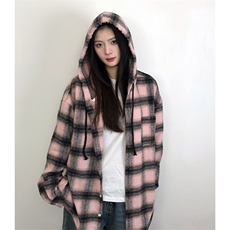 J5025/特P45秋装新款格子连帽衬衫外套男女2025年慵懒风休闲上衣，男装衬衫，电商A141