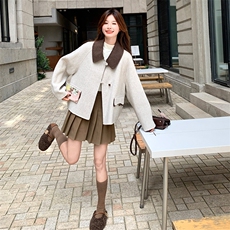 小香风双面呢短外套女2025冬季新款韩系撞色小个子高级感毛呢大衣，女装毛呢外套，2C269