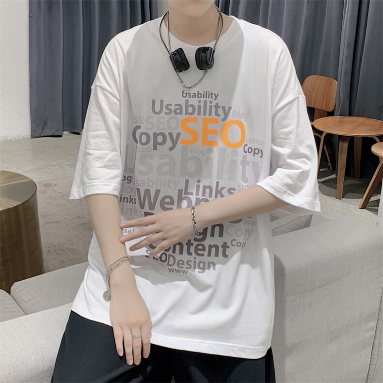 潮牌设计款反光字母印花短袖T恤大码宽松男潮517A-1-T910-P35控48图片