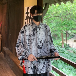 港风冰丝扎染长袖衬衣男大码风潮长袖衬衫男CS88796P35控68图片