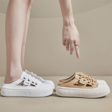 2024夏季新款一脚蹬小白鞋女镂空透气学生板鞋休闲ins潮街拍鞋女，女鞋拖鞋，电商A223