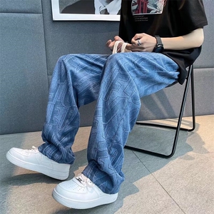 新款满印裤子男宽松韩版潮流阔腿裤高街ins休闲裤直筒裤E2918-p32,夏季中筒袜胖妹妹搭配图片