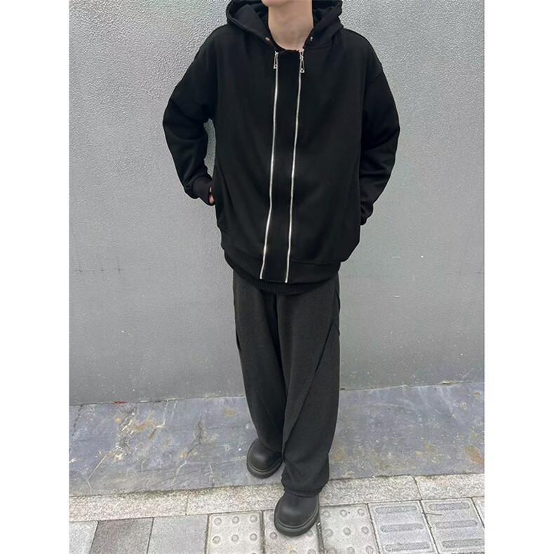 B221美式ins高街双拉链宽松开衫卫衣连帽外套SY2319-P95控128,男装卫衣,电商B221