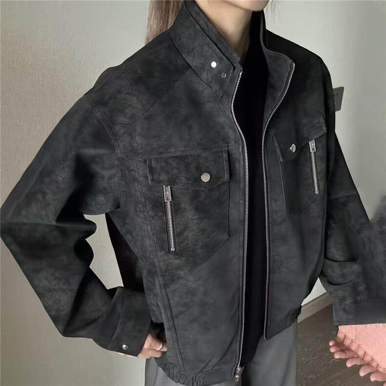 网图慎用春秋款皮夹克机车服立领皮衣外套JK306-1P65,男装夹克,星座1904A