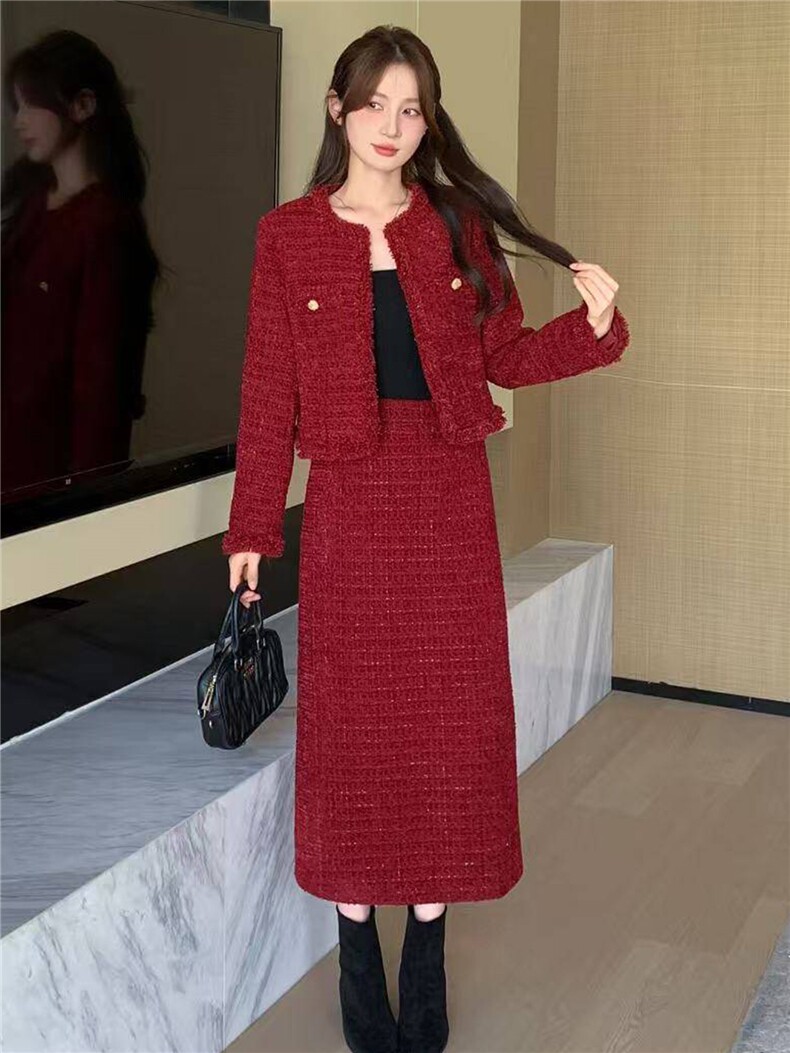 2025冬装新款时尚小香风90绒羽绒套裙,女装套装/套裙,曼琳思菲