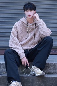 连帽立体菱形花纹卫衣男成分：98%聚酯纤维2%氨纶WY77047P75控98图片