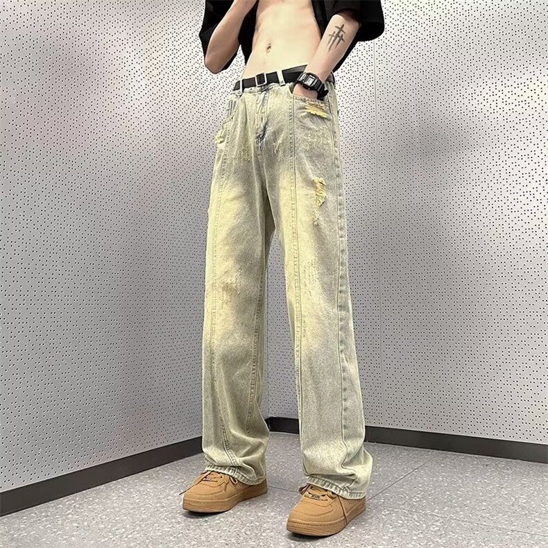 牛仔裤男破洞水洗做旧高街帅气2023秋冬新款ins宽松长裤RK452-P45,男装牛仔裤,星座412-3