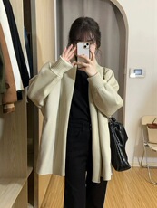 秋冬新款时尚加厚翻领大衣显瘦百搭长袖针织衫/毛衣，女装针织衫/毛衣，圣旺供货