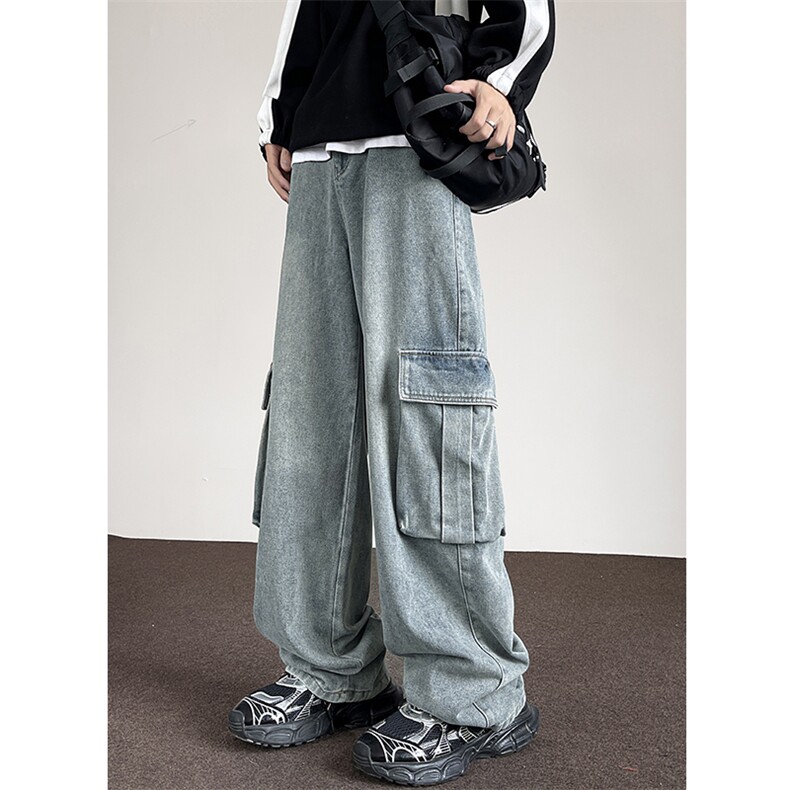 2026春季新款工装牛仔裤男大口袋设计感阔腿长裤N9066特P45控88，男装牛仔裤，电商A001
