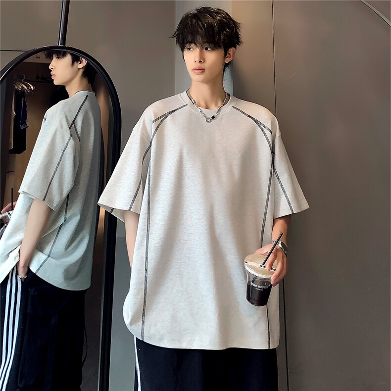 美式复古宽松大码舒适慵懒重磅圆领短袖T恤男潮牌上衣t14-P38,男装T恤,电商C307