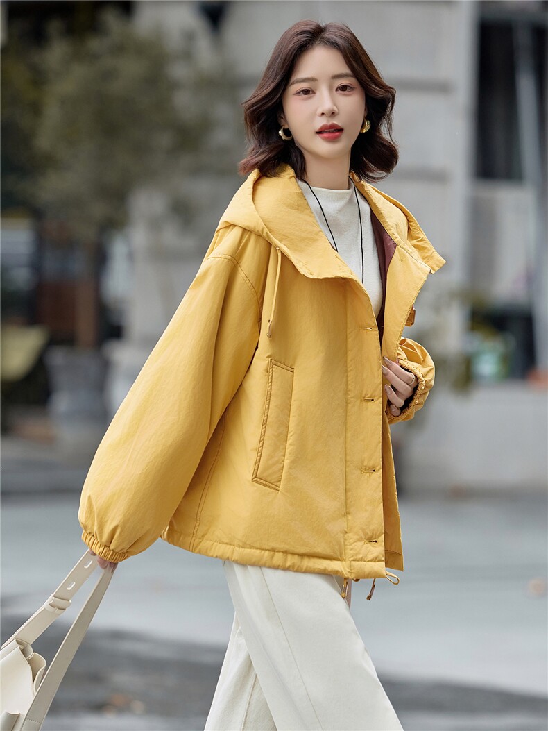藏青色连帽宽松休闲夹棉外套女2025冬季极简廓形慵懒感小个子棉服,女装棉衣/棉服,梦懿尔