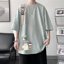 YT26152-P30亚短袖t恤男大码五分袖男宽松七分袖港风模特，男装T恤，电商A040