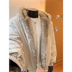 MY23-尺码M-3XL-P95-座山雕现货韩式高级感超大毛领宽松加厚棉服，男装棉衣，星座1811B