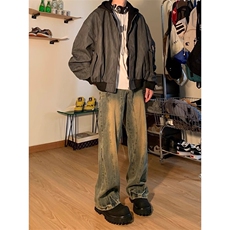 美式飞行员夹克假两件pu皮衣外套男女潮牌连帽棒球服LJK8539-P85，男装皮衣，星座1008