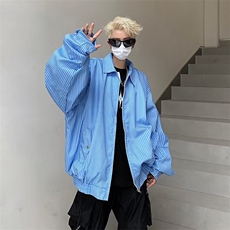 美式外套男生春秋季条纹拉链衬衫痞帅夹克高级设计感小众HY651，男装夹克，星座1116A-1（原606A）