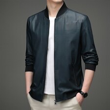 中年免烫新款皮衣秋季男装棒球领男士休闲宽松薄款时尚纯色上衣，男装皮衣，电商B212（原钱塘6029）