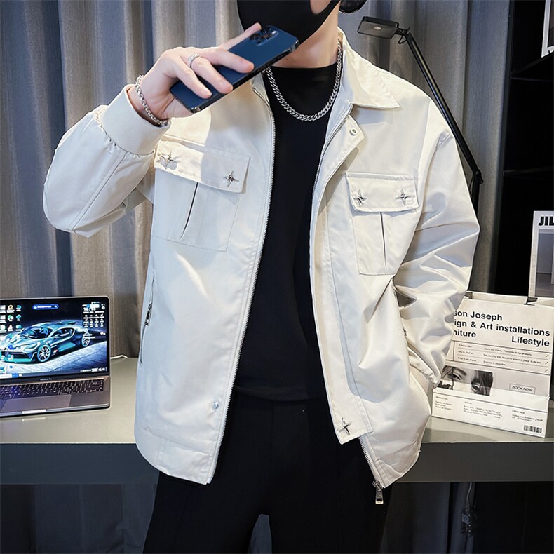 春秋季潮牌外套男痞帅翻领褂子男装上衣潮流机车工装夹克JK10-P95,男装夹克,电商D323（原B261）