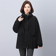 加绒厚度派克服女2025冬季新款宽松休闲连帽保暖棉服，女装派克服，天丽