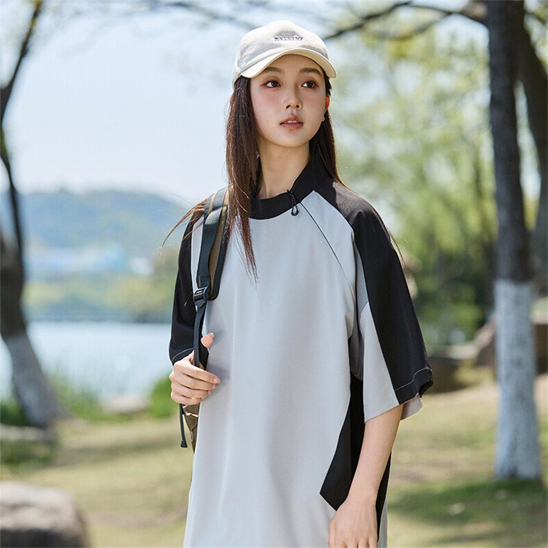 2025年夏季新款设计感百搭拼色短袖T恤上衣女A406T6053特P38,男装T恤,星座309（原A406）