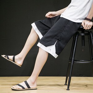 2025夏季新款风拼接仙鹤印花面料休闲短裤绿色DK95-P50,男装牛仔裤,电商B277A（原A068）