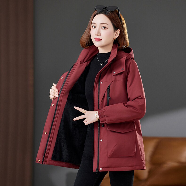 加绒加厚派克服外套女秋冬小个子2024新款妈妈时尚洋气中长款棉衣,女装棉衣/棉服,丽影随形
