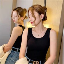 纯棉背心女内搭夏季宽肩百搭打底无袖上衣针织螺纹弹力小吊带，女装背心吊带，美吧服饰