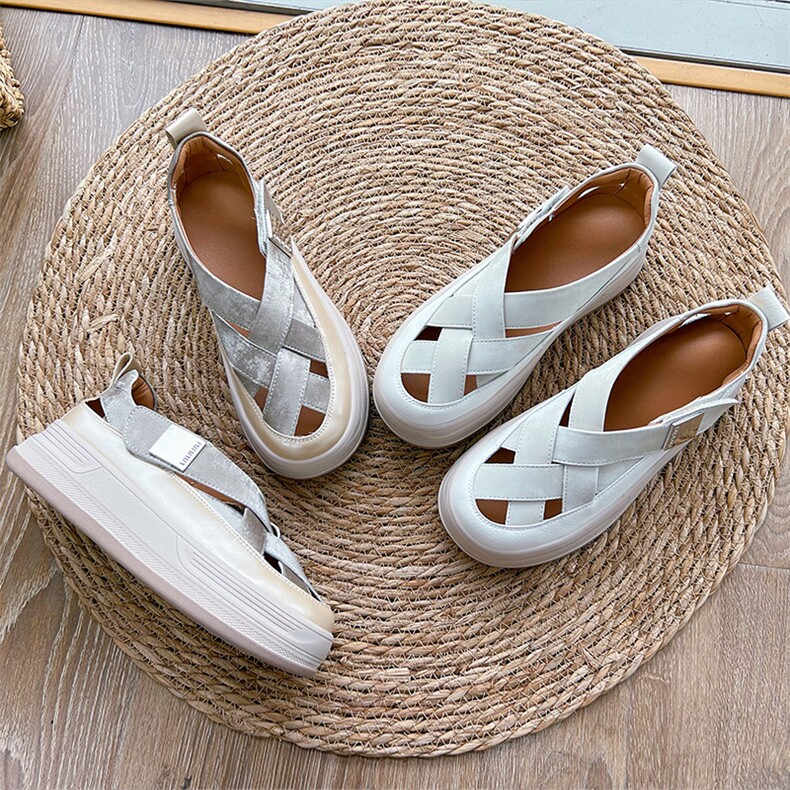 平底凉鞋女2024夏季新款时尚休闲鞋女魔术贴百搭舒适镂空编织女鞋，女鞋凉鞋，电商A223