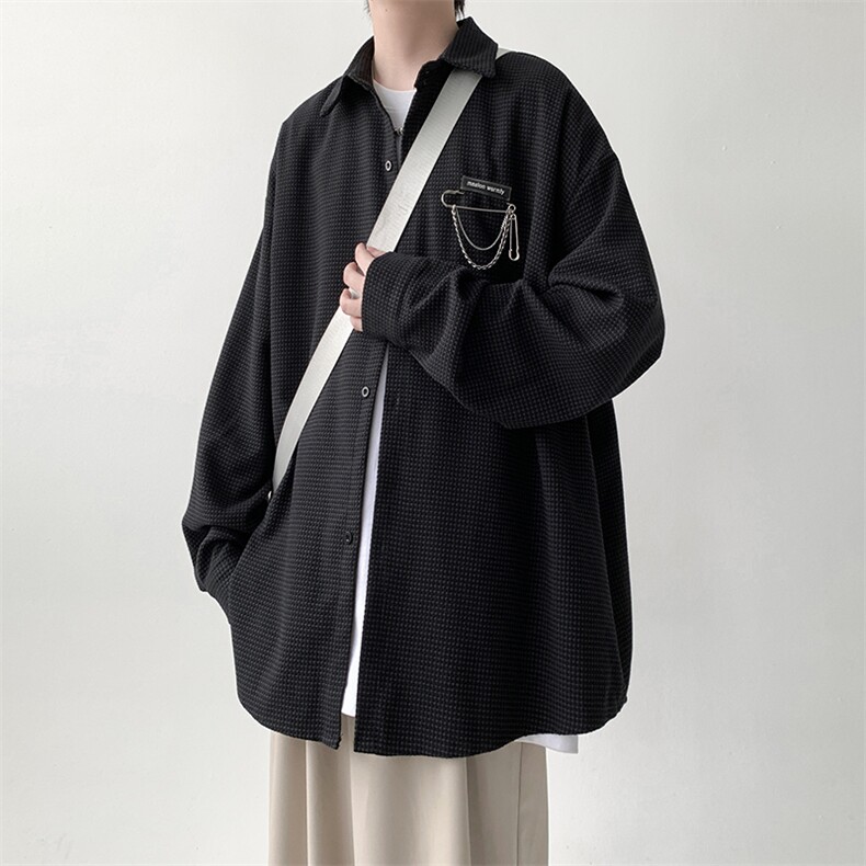 港风宽松挂链长袖衬衫厚款男KD630-P30图片