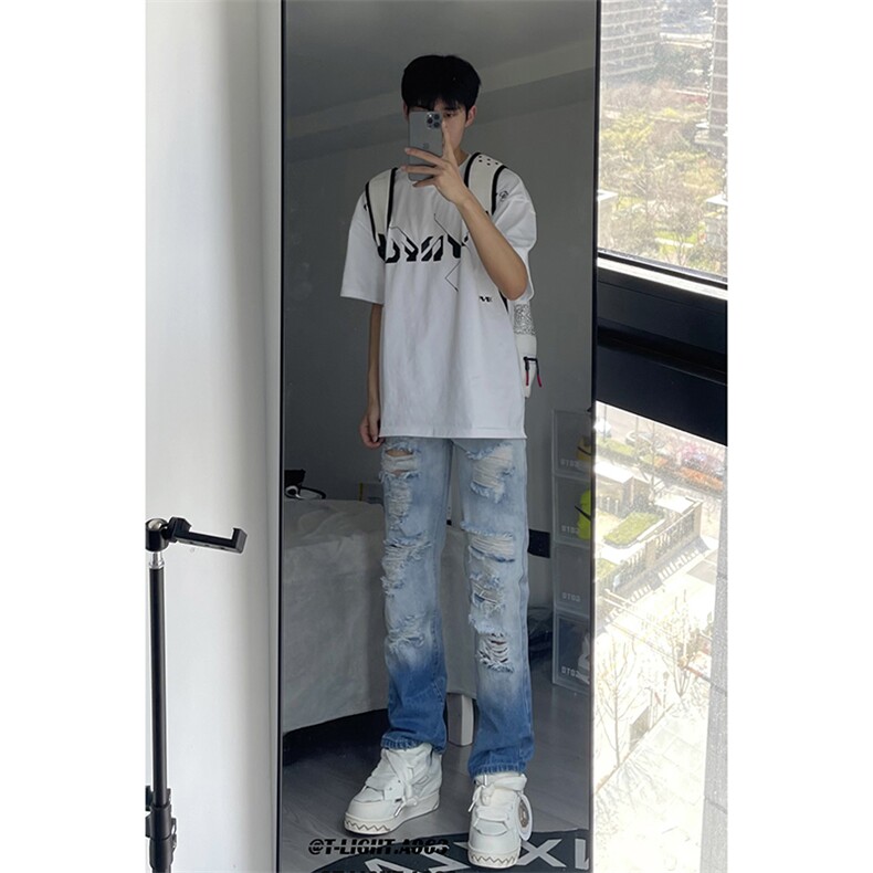 美式ins高街小众夏季破洞牛仔裤货号K729P60,男装牛仔裤,电商A063