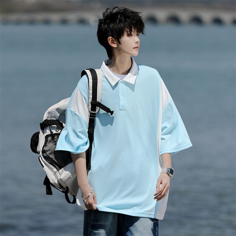 8XL-M拼接撞色短袖t恤男款夏季新款半袖POLO衫加肥加大码DT004P38,男装Polo衫,电商B312