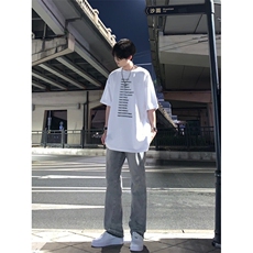 美式hiphop烟灰色毛边修身直筒显瘦牛仔裤痞帅高街，男装牛仔裤，星座310A-4