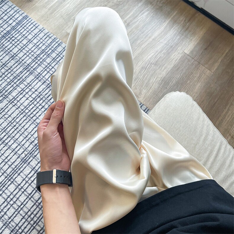 8XL-M特大码冰丝裤醋酸阔腿裤男缎面高腰垂感防晒凉凉裤K979P45，男装休闲裤，电商D206-1