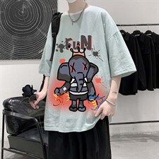 YT26221-P30亚短袖t恤男大码五分袖男宽松七分袖港风模特，男装T恤，电商A040