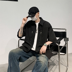 美式潮牌工装短袖衬衫男2024夏季新款宽松休闲衬衣现货W8190-P35，男装衬衫，星座512-4