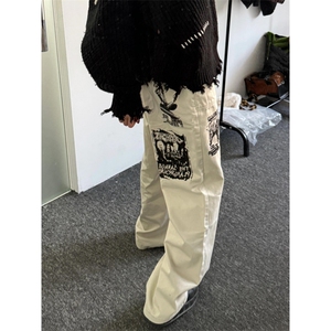 【有货】涂鸦杏色牛仔裤男款修身直筒美式vibe风裤子HT68LL-特P55图片