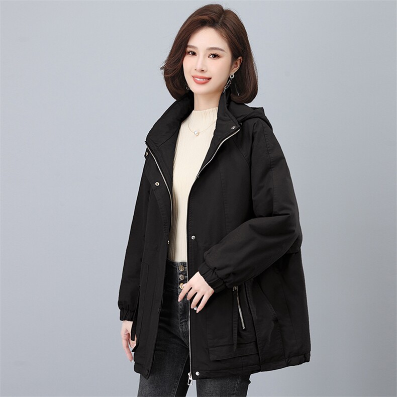 2025年冬季时尚潮流中长款休闲加绒加厚派克服,女装派克服,天丽