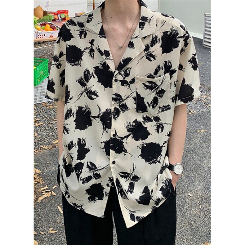 夏威夷风古巴领短袖花衬衫男冰丝清凉宽松休闲痞帅衬衣C501,男装T恤,星座1116A（原606A-3）