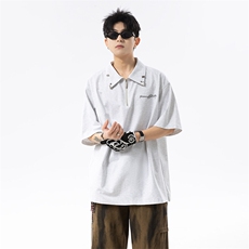 半拉链刺绣金属扣Polo衫防晒凉感短袖T恤男小众设计上衣潮，男装防晒衣，星座516