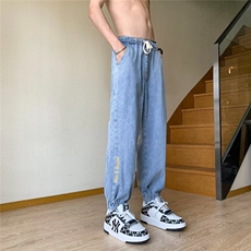 牛仔裤男韩版潮流字母高街帅文艺2026夏季新款ins束脚裤RK313-P39，男装牛仔裤，星座412